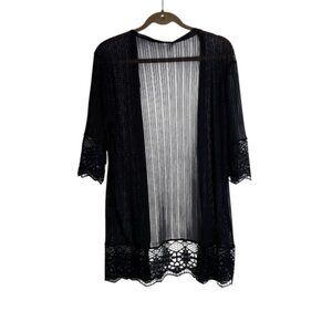 Stylish Black Women’s OS Sheer Lace Cardigan Coverup Kimono Swim Beach